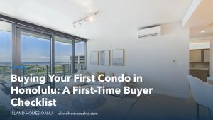 Condo living room with an ocean view in Kakaako, Honolulu